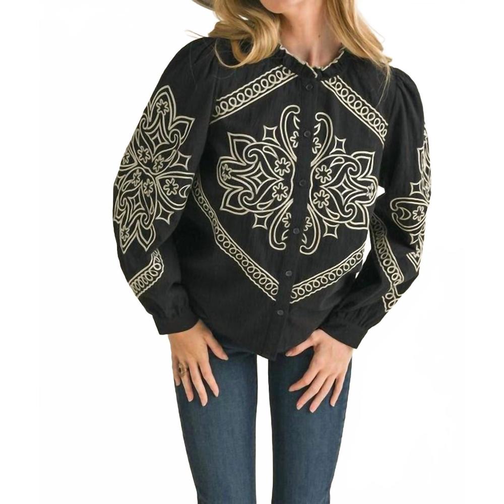 NEW EN MERCI western embroidered top in black